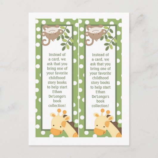 2 Buchmarken Safari Jungle Giraffe Monkey Green Postkarte (Vorderseite)