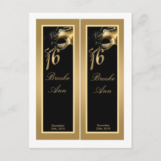 2 Buchmarken Sweet 16 Gold Black Party Einladungspostkarte