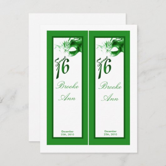 2 Buchmarken Sweet 16 Green Party Einladungspostkarte (Vorne/Hinten)