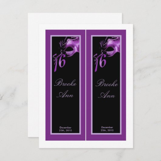 2 Buchmarken Sweet 16 Lila Lilac Black Party Einladungspostkarte (Vorne/Hinten)