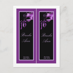 2 Buchmarken Sweet 16 Lila Lilac Black Party Einladungspostkarte