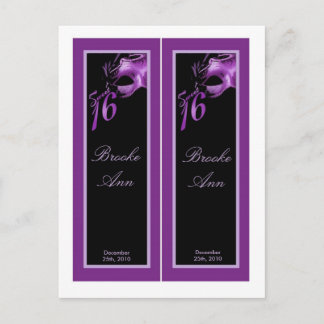 2 Buchmarken Sweet 16 Lila Lilac Black Party Einladungspostkarte
