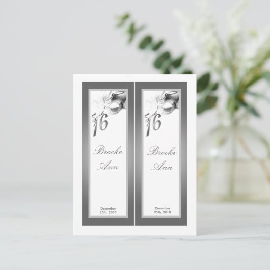 2 Buchmarken Sweet 16 White Silver Party Einladungspostkarte (Stehend Vorderseite)