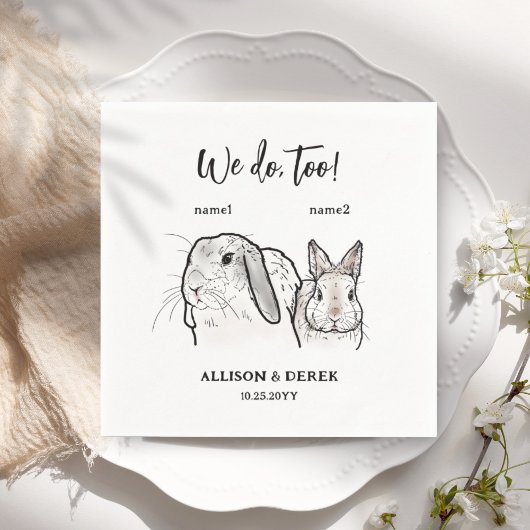 2 Bunnies Zeichnend Wir tun zu Hochzeit Serviette