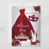 2 Burgundy Silver Dress Masquerade Quinceanera Einladung (Vorderseite)