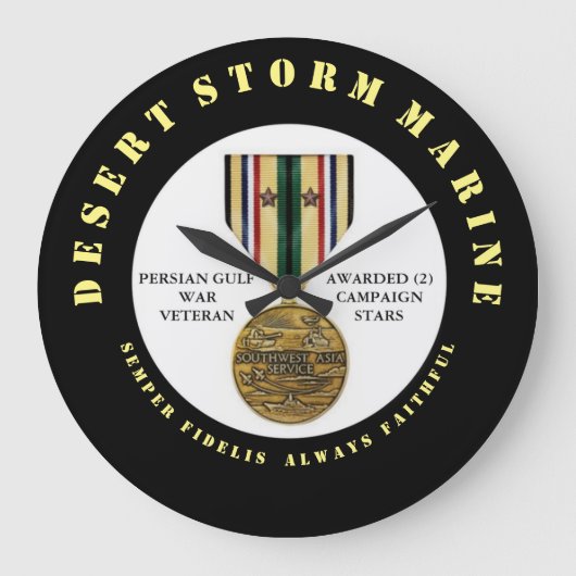 2 CAMPAIGN STARS Desert Storm Marine SEMPER Fi Große Wanduhr (Vorderseite)