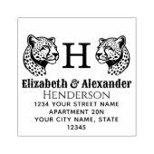 2 Cheetah Head SQ Couple Name Init Rücksendeadress Gummistempel (Prägung)