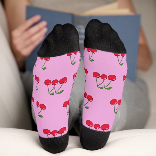 2 Cherries pattern pink Socken (Unterseite)