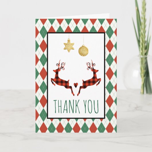 2 Christmas Deer Jumping Rustic Style Vielen Dank Karte (Vorderseite)