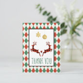 2 Christmas Deer Jumping Rustic Style Vielen Dank Postkarte (Stehend Vorderseite)