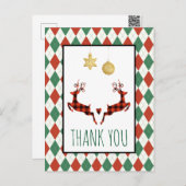 2 Christmas Deer Jumping Rustic Style Vielen Dank Postkarte (Vorne/Hinten)