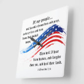 2 Chroniken 7:14 Schrift, amerikanische Flagge Quadratische Wanduhr (Winkel)