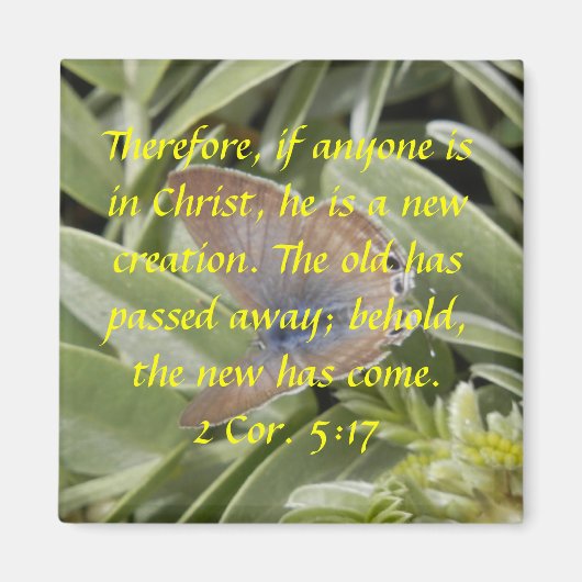 2 Cor. 5:17 Schmetterlingsmagnet Magnet (Vorne)