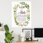 2 Corinthians 9:8 Christian Quote Floral Poster (Heimbüro)