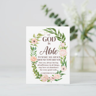 2 Corinthians 9:8 Christian Quote Floral Postkarte