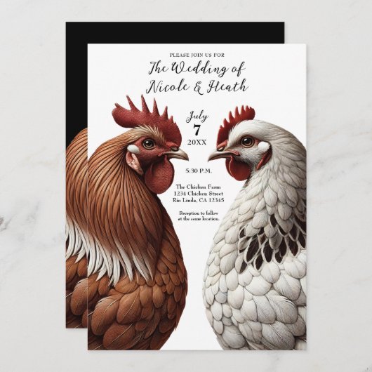 2 Country Chickens Farm Barnyard Hochzeit Einladung (Vorne/Hinten)