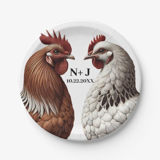 2 Country Chickens Farm Barnyard Hochzeit Pappteller (Vorderseite)
