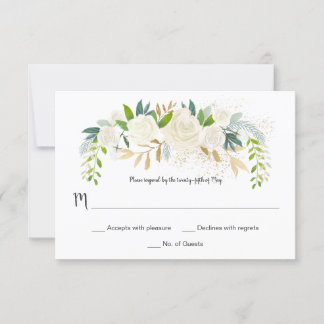 #2 Cream White Roses Glitzer Grüne UAWG | RSVP Karte