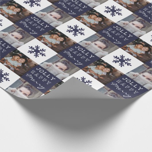2 Custom Fotos Snowflake Merry Jolly Weihnachten Geschenkpapier (Ecke)