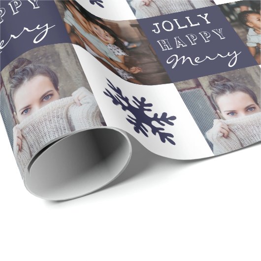 2 Custom Fotos Snowflake Merry Jolly Weihnachten Geschenkpapier (Rolleneckpunkt)