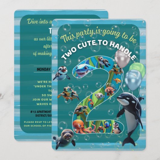 2 Cute 2 Handle Rounded Corner Birthday Invitation Einladung (Vorne/Hinten)