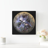 2 Cute Blue Jays on a Branch of Berries Quadratische Wanduhr (Zuhause)