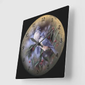 2 Cute Blue Jays on a Branch of Berries Quadratische Wanduhr (Winkel)