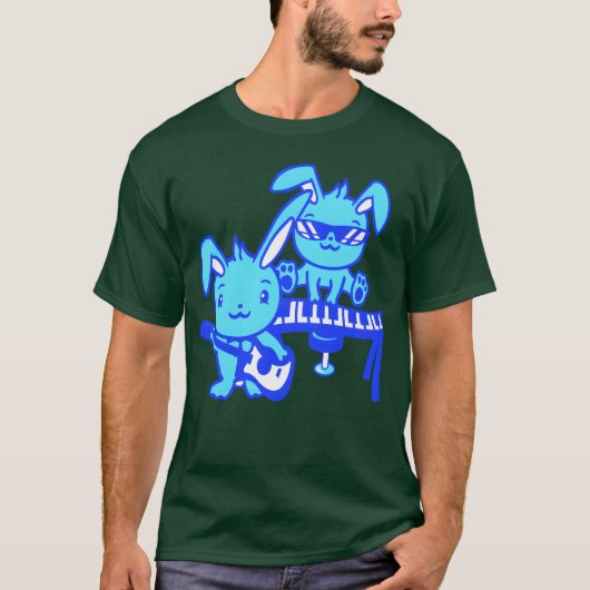 2 cute rabbits bunnys two cool friends team guitar T-Shirt (Vorderseite)