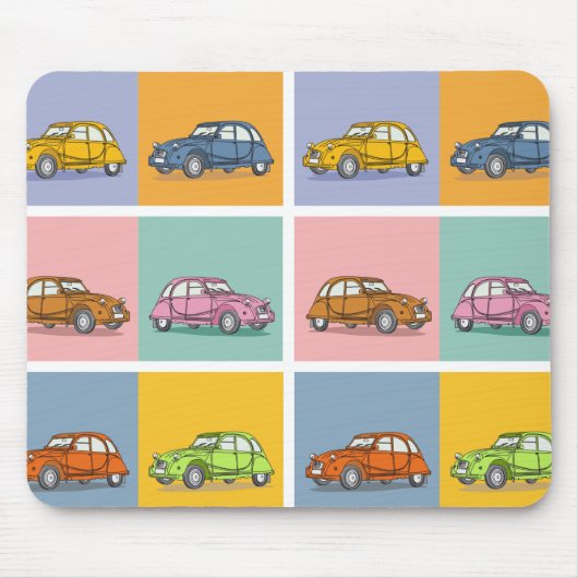 2 CV Deux Chevaux farbenfrohe 6 Quadrate Illustrat Mousepad (Vorne)