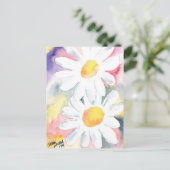 2 daisy flowers watercolor whimsical art painting postkarte (Stehend Vorderseite)