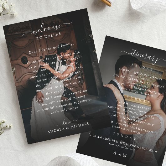 2 Dark Foto Wedding Welcome Letter Itinerary Card Einladung