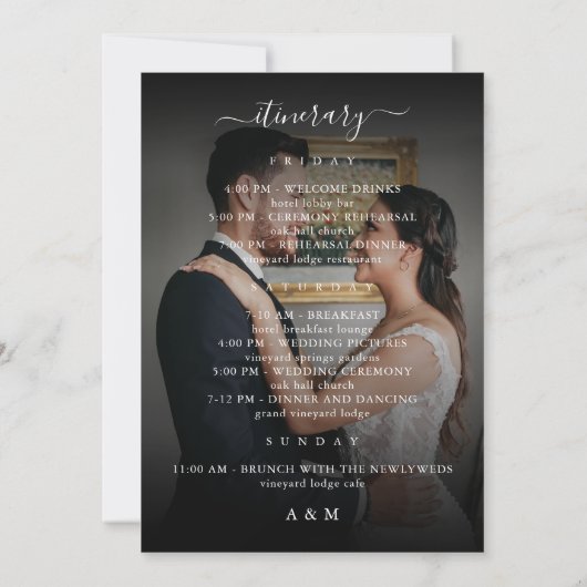 2 Dark Foto Wedding Welcome Letter Itinerary Card Einladung (Rückseite)
