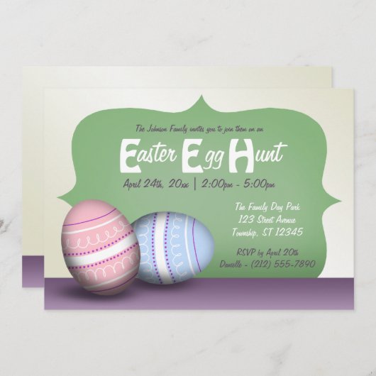 2 dekorierte Eier - Einladungen zur Ostereijagd (Vorne/Hinten)