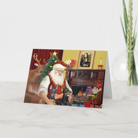 2 Doberman Pinschers vom Weihnachtsmann Feiertagskarte (Vorderseite)