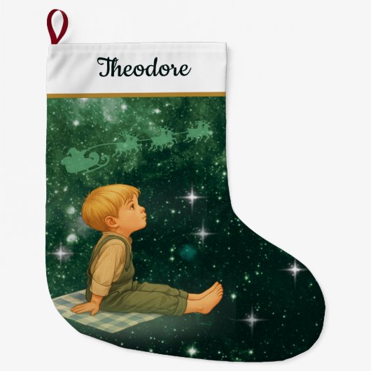 2. Dreaming Boy Christmas Stocking – Green Silver Großer Weihnachtsstrumpf (Vorderseite)