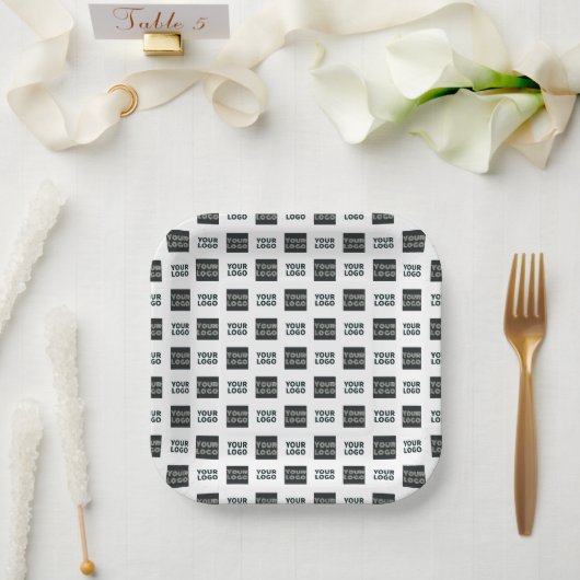 2 Einfaches mehrfaches Logo | weiß Pappteller (Hochzeit)