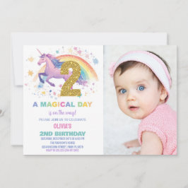 2. Einhorn Geburtstag Einladung mit Foto