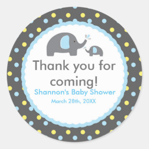 2 ELEFANTEN Blaue Punkte Baby Shower Aufkleber