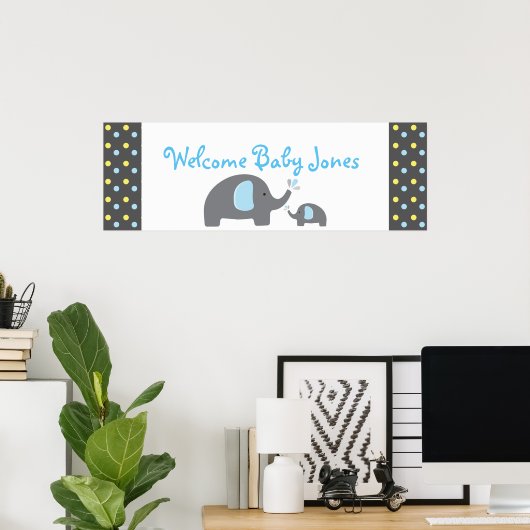 2 Elephant Baby Shower Sprinkle Party Banner Poster (Heimbüro)