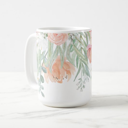 #2 erblassen das Blumen Pfirsich-weises Kaffeetasse (Vorderseite Links)