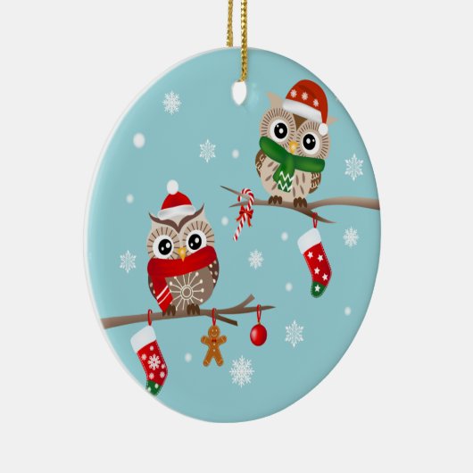 2 Eulen auf Weihnachten verzweigt sich Verzierung Keramik Ornament (Rechts)