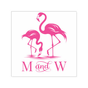 2 Flamingos Couple Wedding 2 Initial Monogram Permastempel