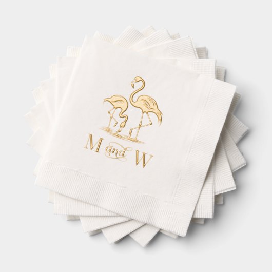 2 Flamingos Couple Wedding 2 Initial Monogram Servietten Mit Folie (Insitu (Gestapelt))