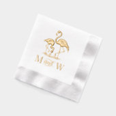 2 Flamingos Couple Wedding 2 Initial Monogram Servietten Mit Folie (Links)