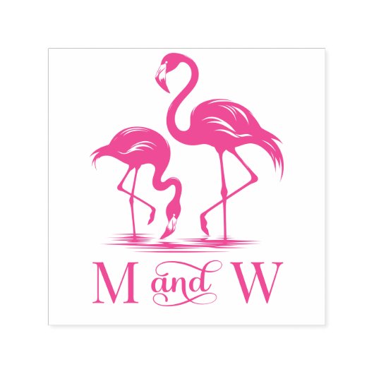2 Flamingos Paar Hochzeit 2 Anfangsmonogramm Permastempel (Design)