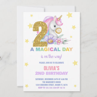 2. Floral Unicorn Geburtstag Einladungen
