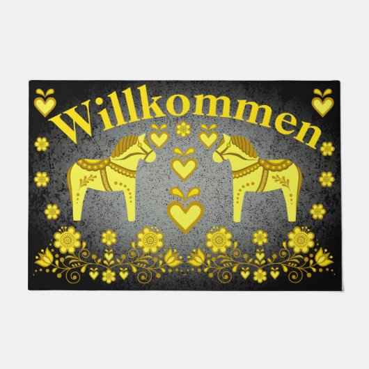 2 Folk Dala pferd gold/silber Willkommen Fußmatte (Vorderseite)