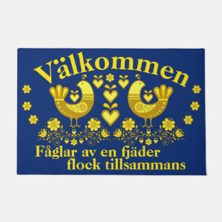 2 Folk Fåglar av en fjäder, Valkommen, gold/blå Fußmatte