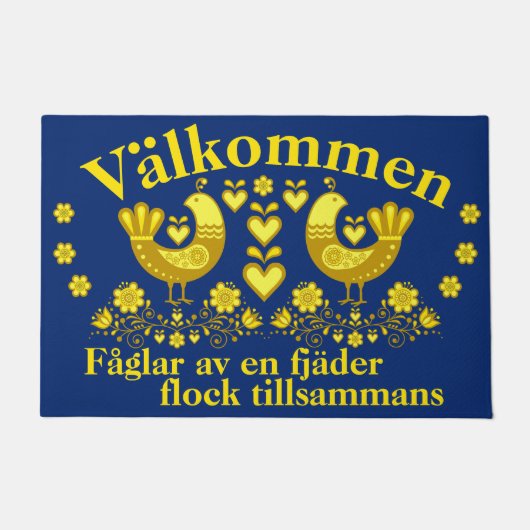 2 Folk Fåglar av en fjäder, Valkommen, gold/blå Fußmatte (Vorderseite)