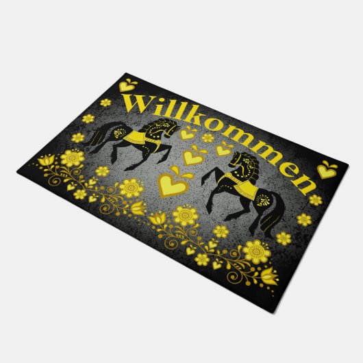 2 Folk Friesian, gold/silber Willkommen, willkomme Fußmatte (Schrägansicht)